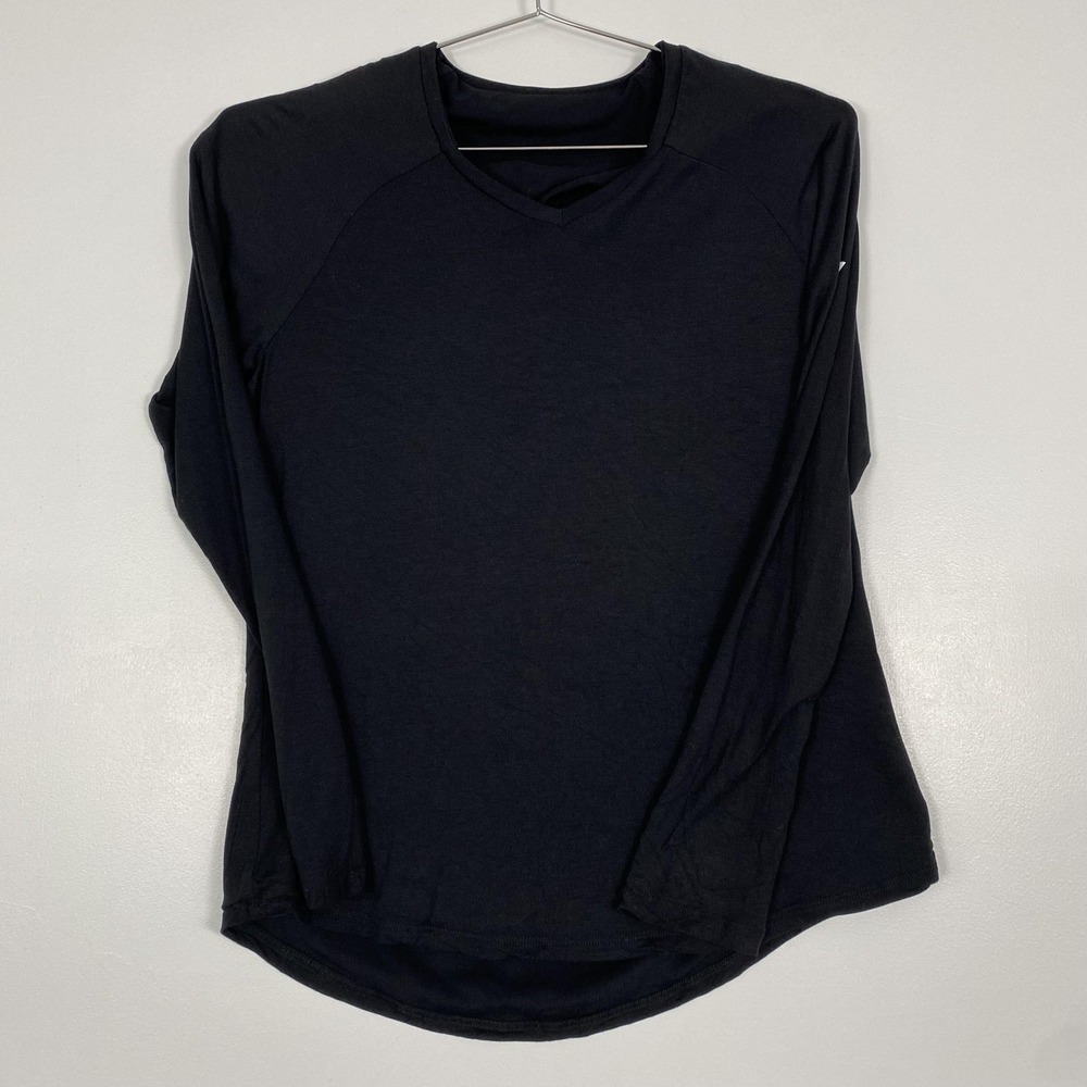 Forme Shirt Womens Large Black Long Sleeve V Neck Stretch Modal Athletic USA